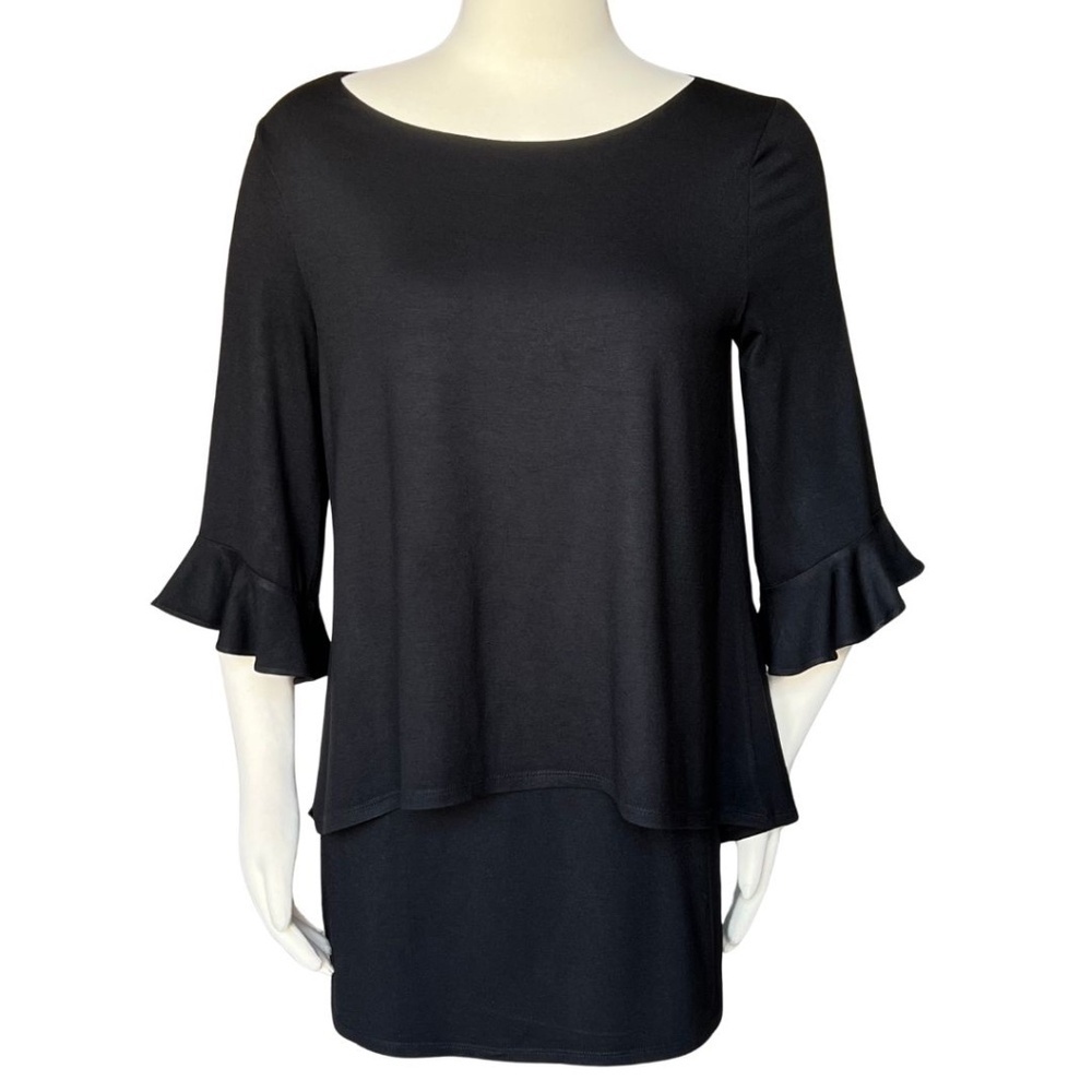 White House Black Market Black Layered Boatneck Tunic With 3/4 Sleeves Size M